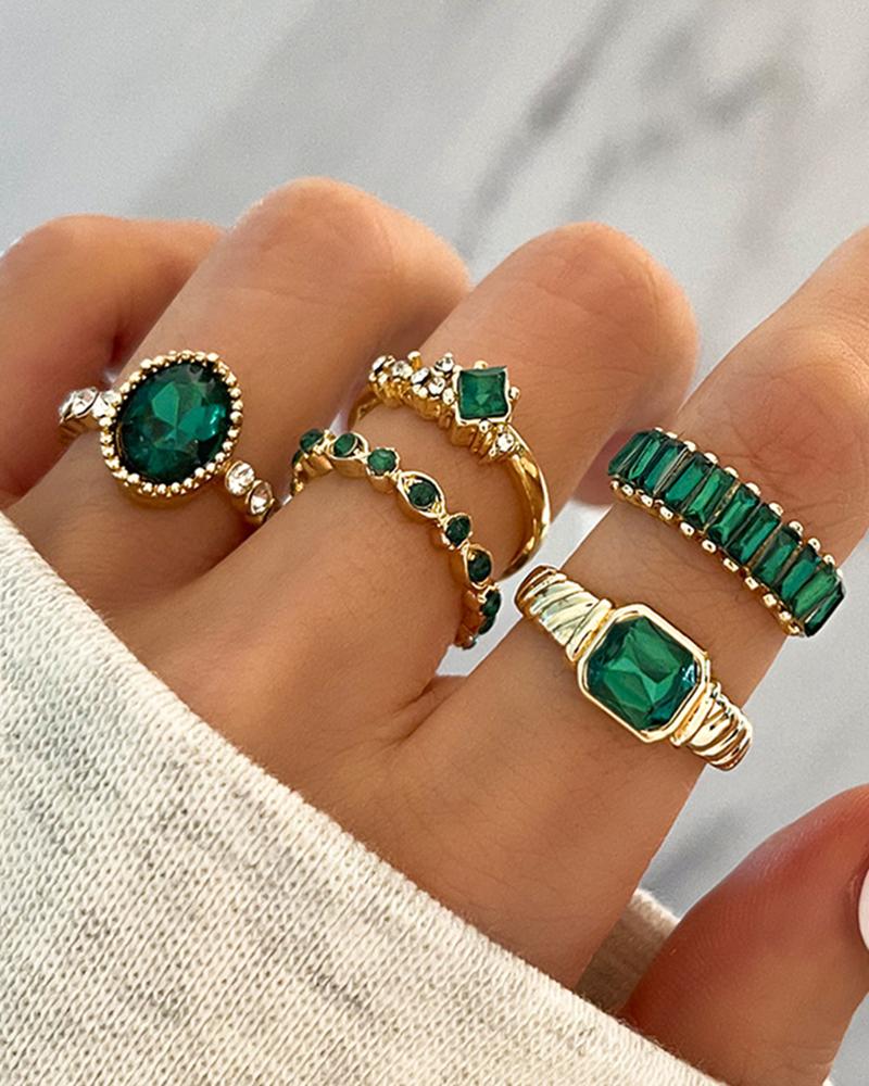 

5pcs Vintage Geometric Stone Stackable Rings Set, Style1