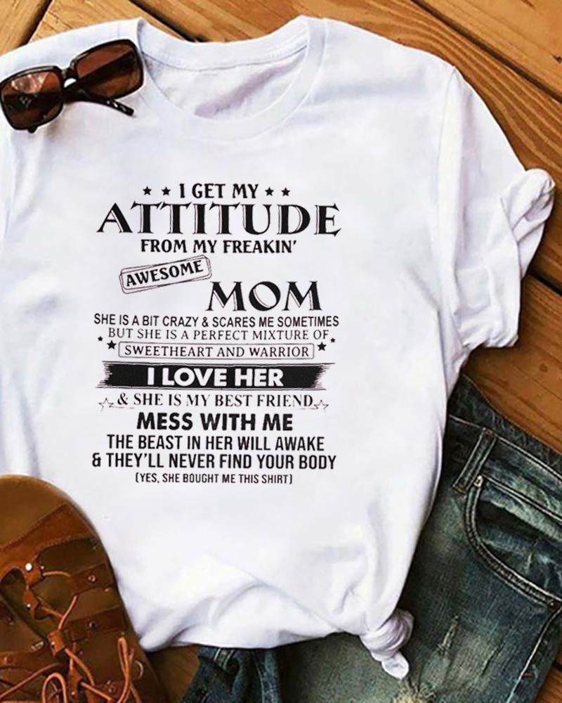 

Mother's Day Letter Print Short Sleeve Casual T-Shirt, White