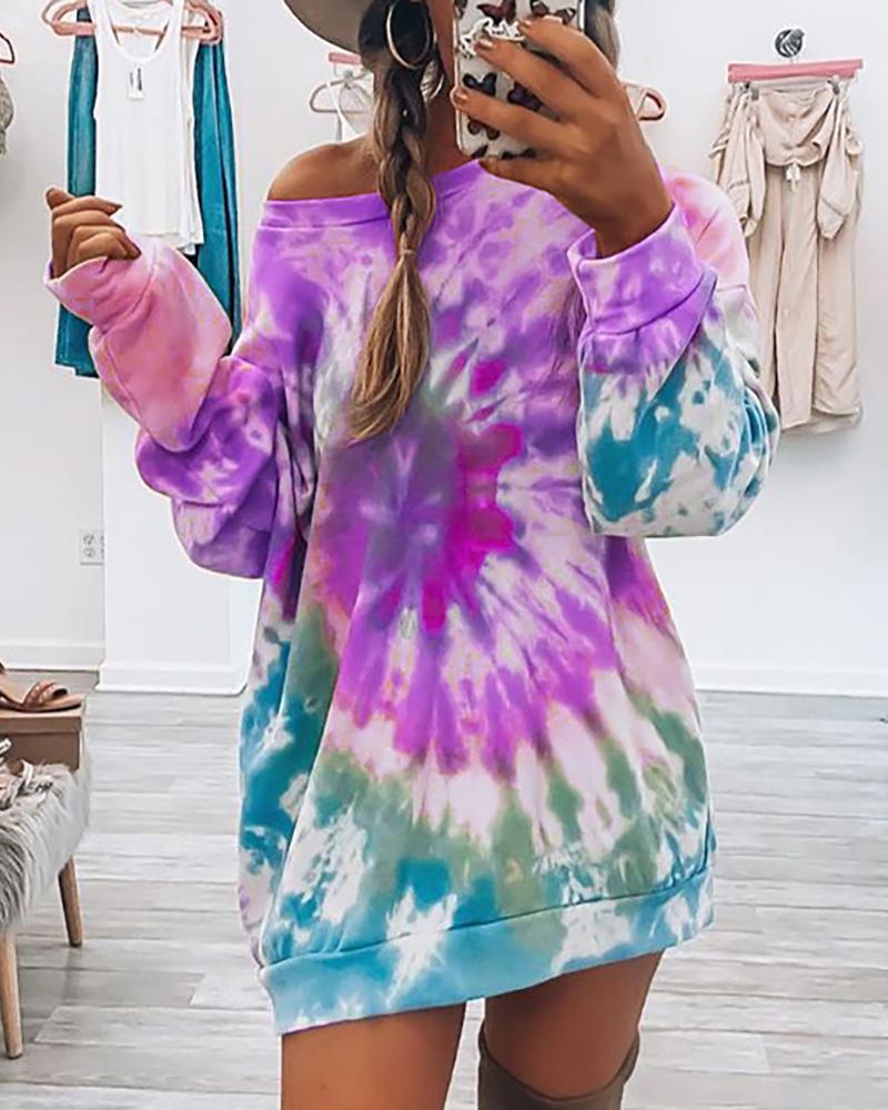 

Tie Dye Print Long Sleeve Casual Top, Purple