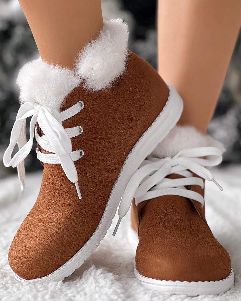 

Christmas Fuzzy Detail Lined Ankle Boots, Brown