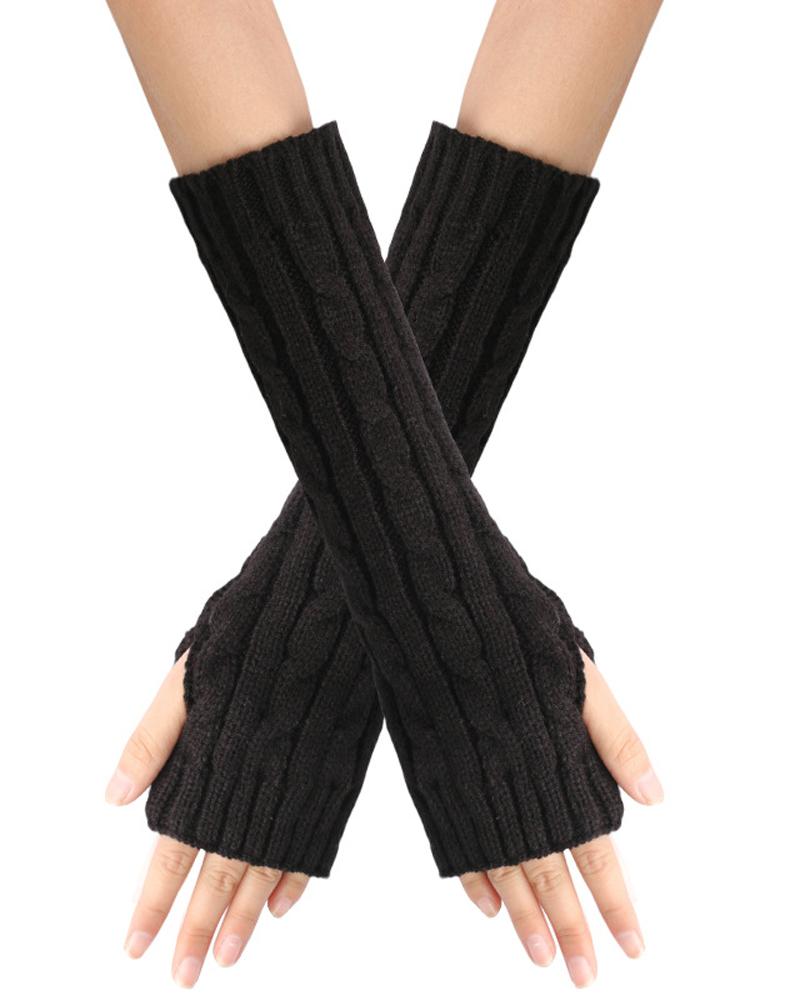 

1Pair Warm Cable Knit Fingerless Gloves, Black