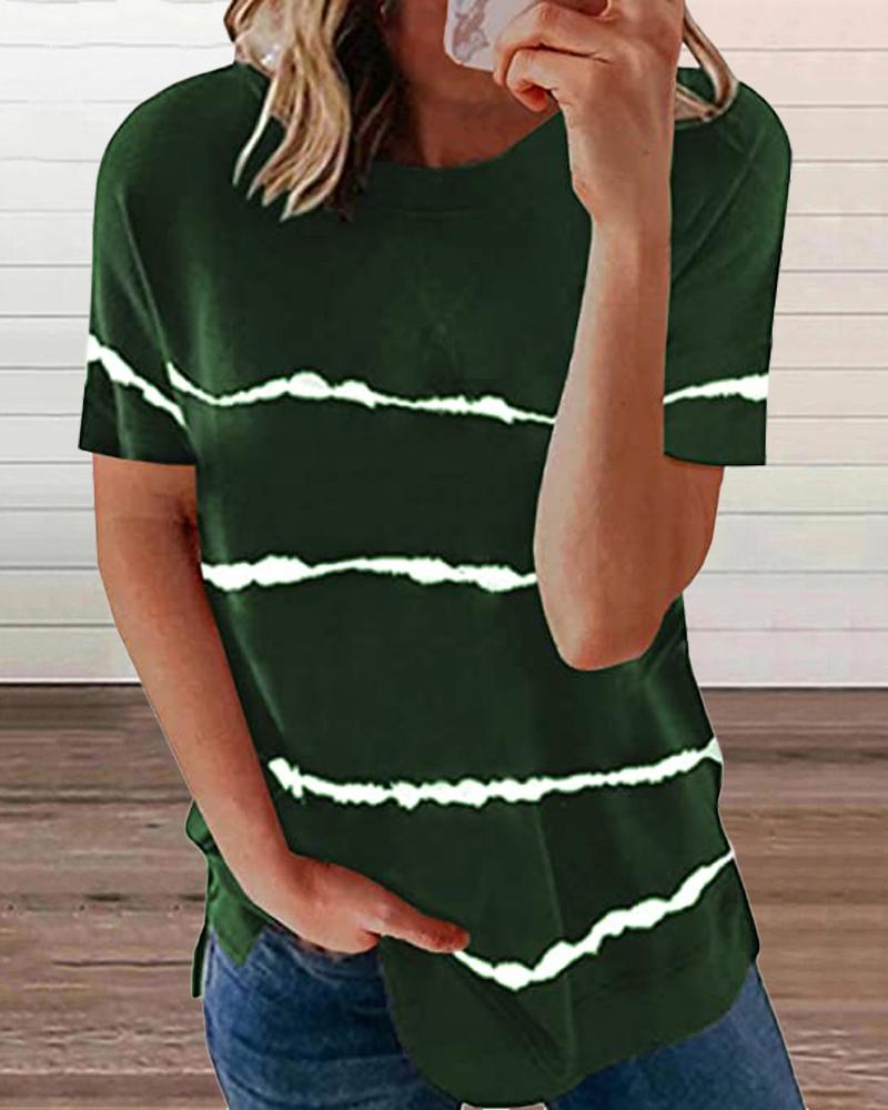 

Tie Dye Print Round Neck Short Sleeve T-Shirt, Green