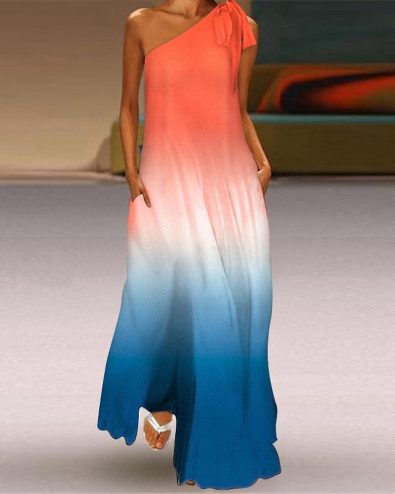 

Ombre One Shoulder Tied Detail Maxi Dress, Orange