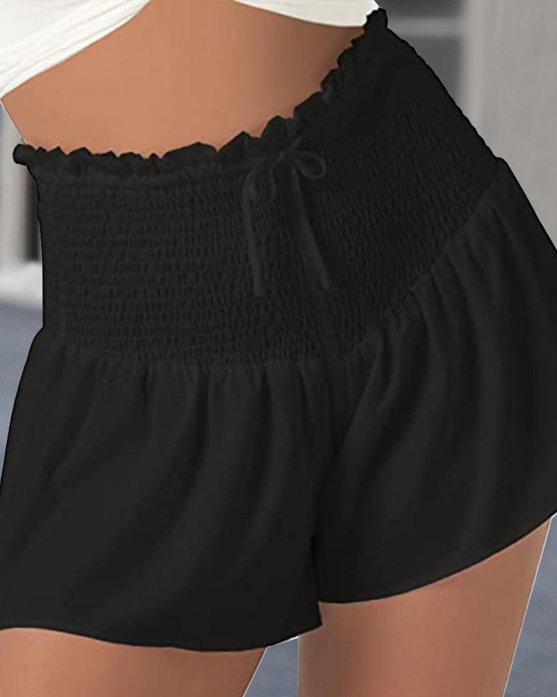 

Wide Leg Shirred Drawstring Shorts, Black