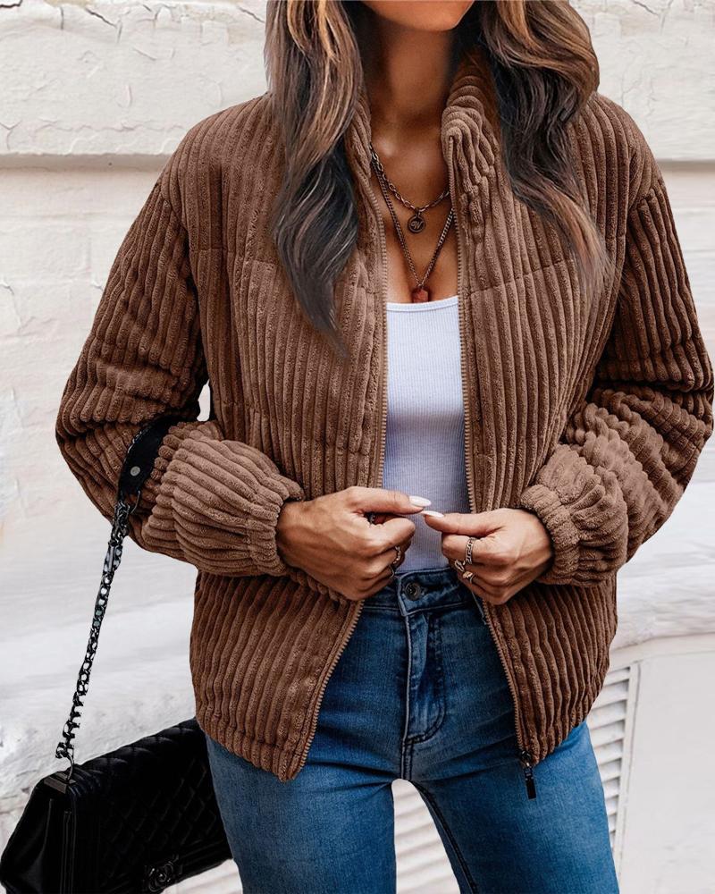 

Long Sleeve Zip Up Teddy Coat, Dark brown