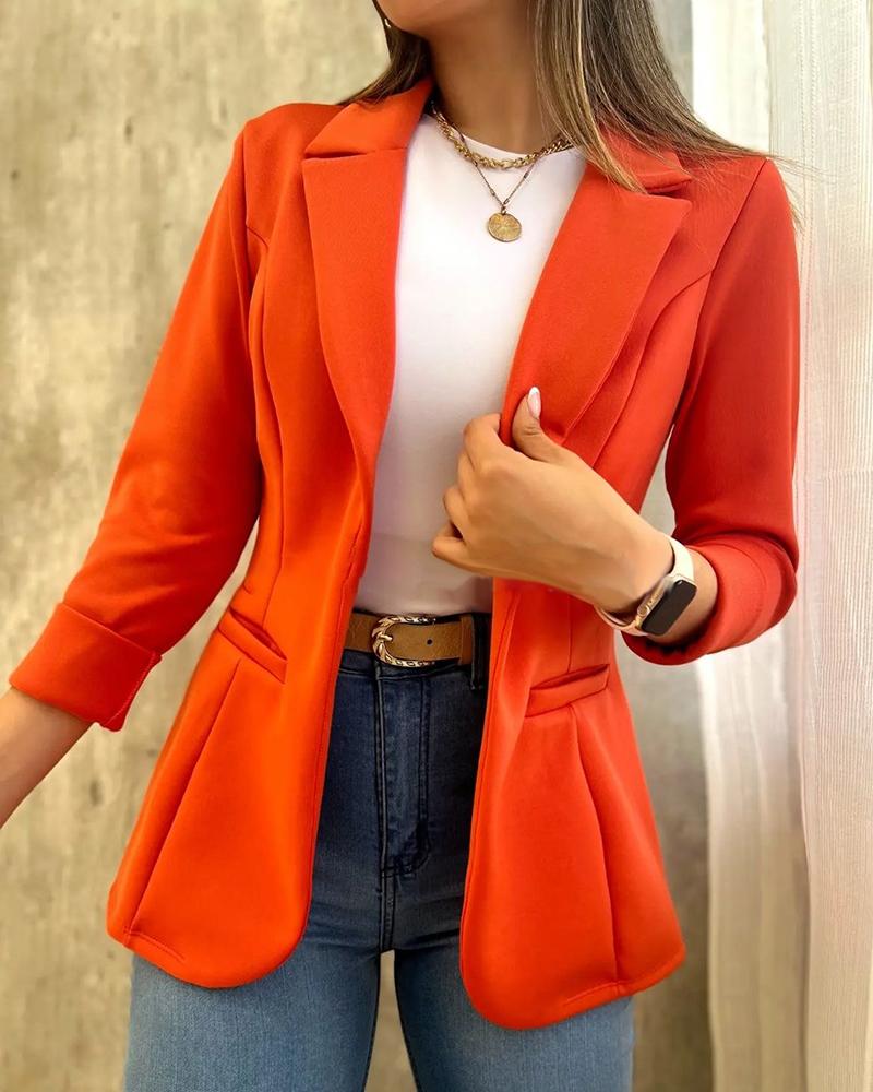 

Notched Collar Fake Pocket Blazer Coat, Orange