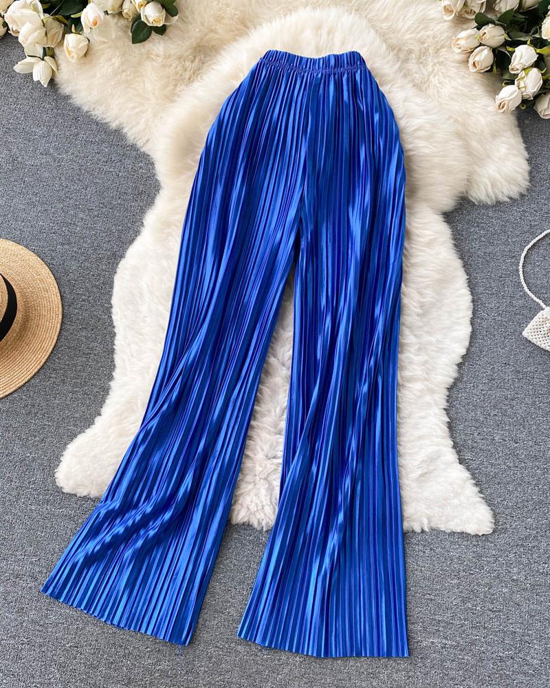

Pleated High Waist Wide Leg Pants, Blue