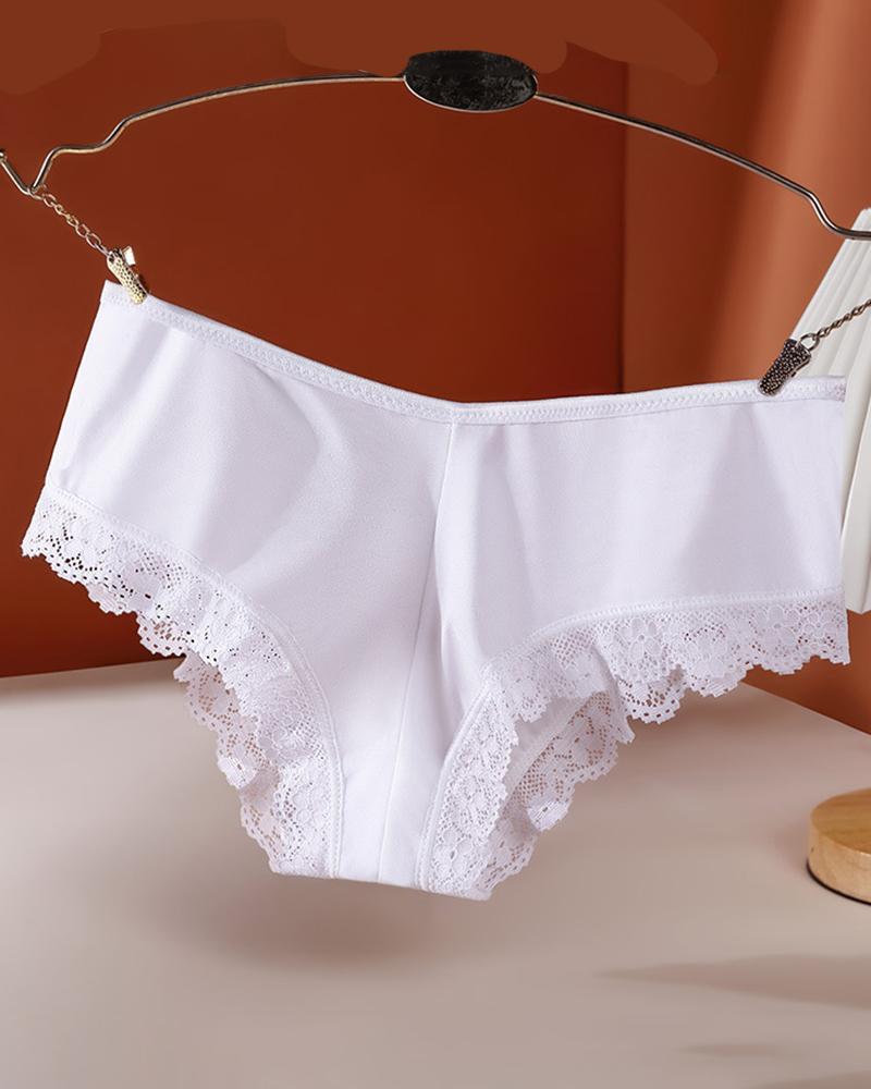 

Sheer Mesh Lace Trim Cutout Panty, White