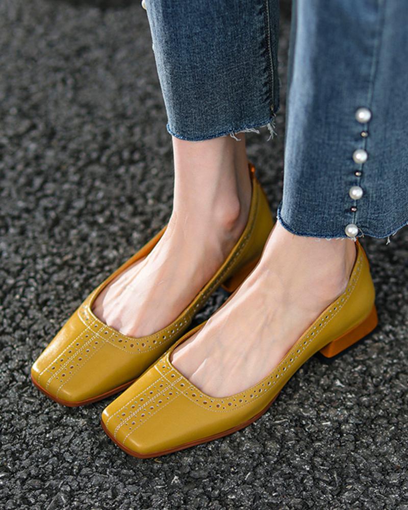 

Hollow Out Square Toe Chunky Loafers, Yellow