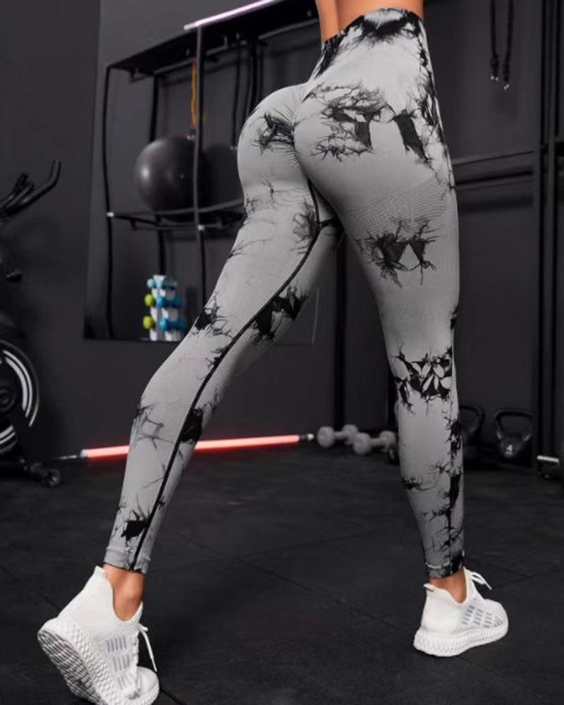 

Abstract Print Butt Lifting Tummy Control Yoga Pants, Gray