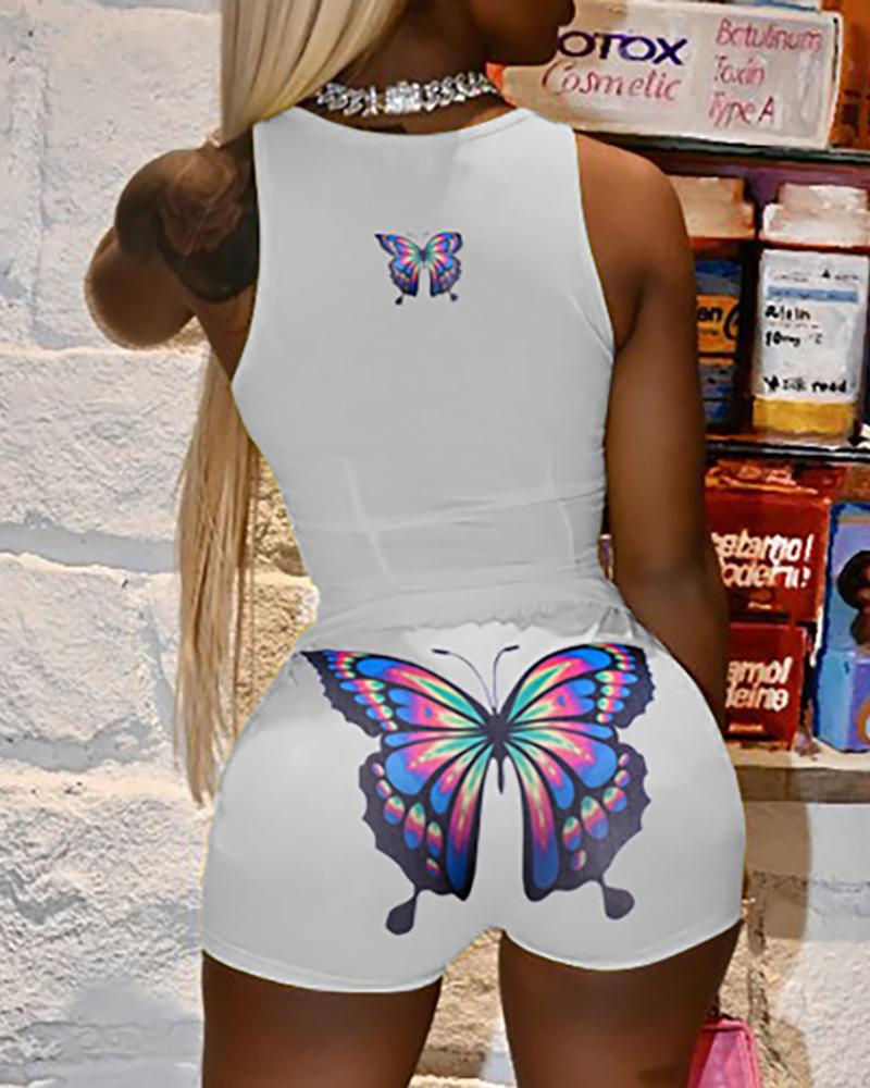 

Butterfly Print Tank Top & Butt Lifting Shorts Set, Style2