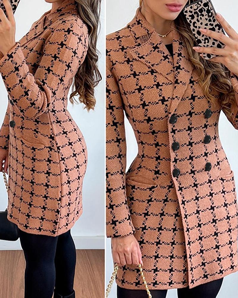 

Plaid Pattern Double Breasted Knit Cardigan, Khaki