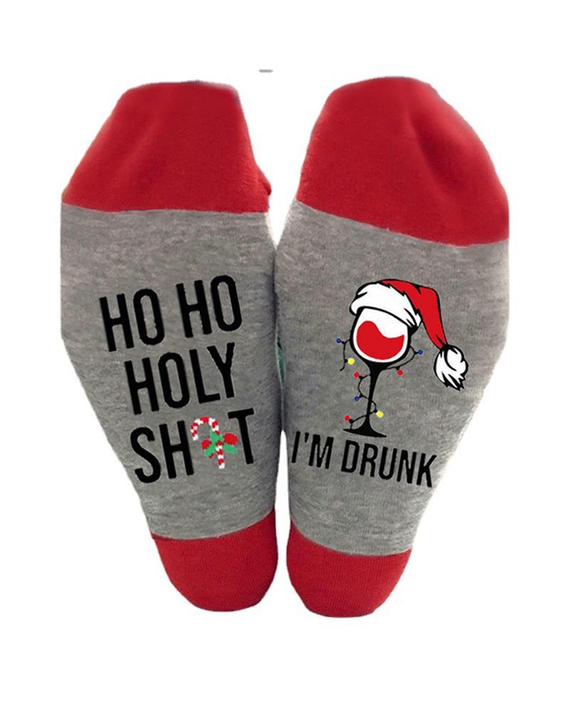

1Pair Christmas Wine Glass Letter Print Socks, Style4