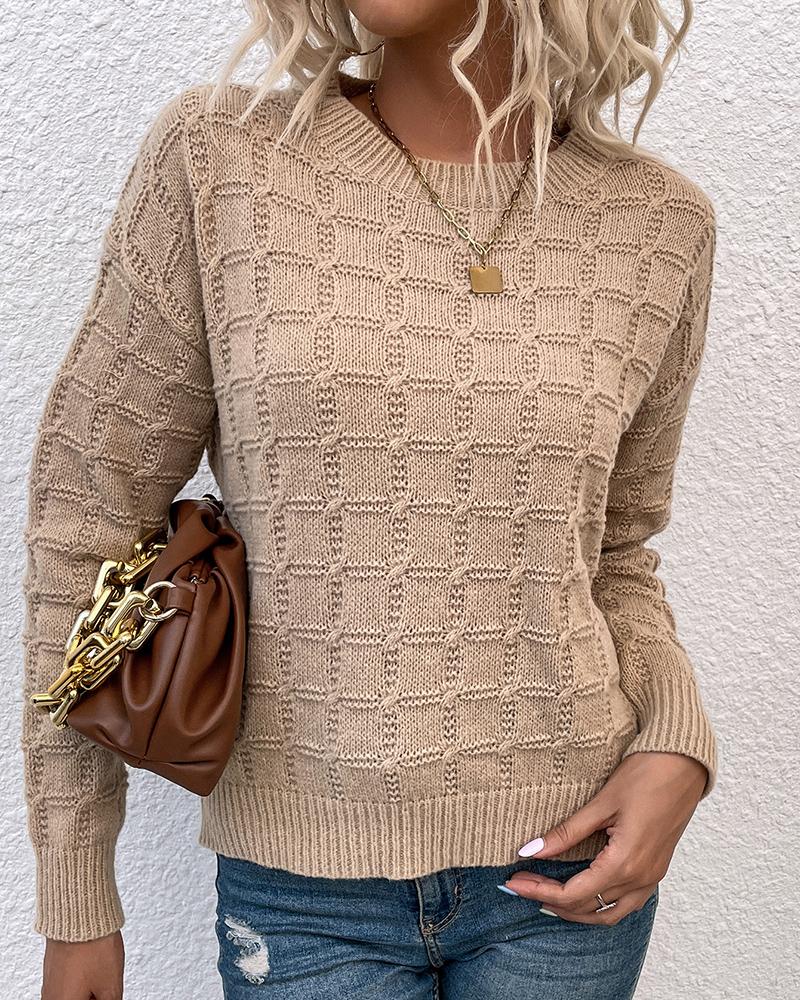 

Long Sleeve Hollow Out Braided Sweater, Pink