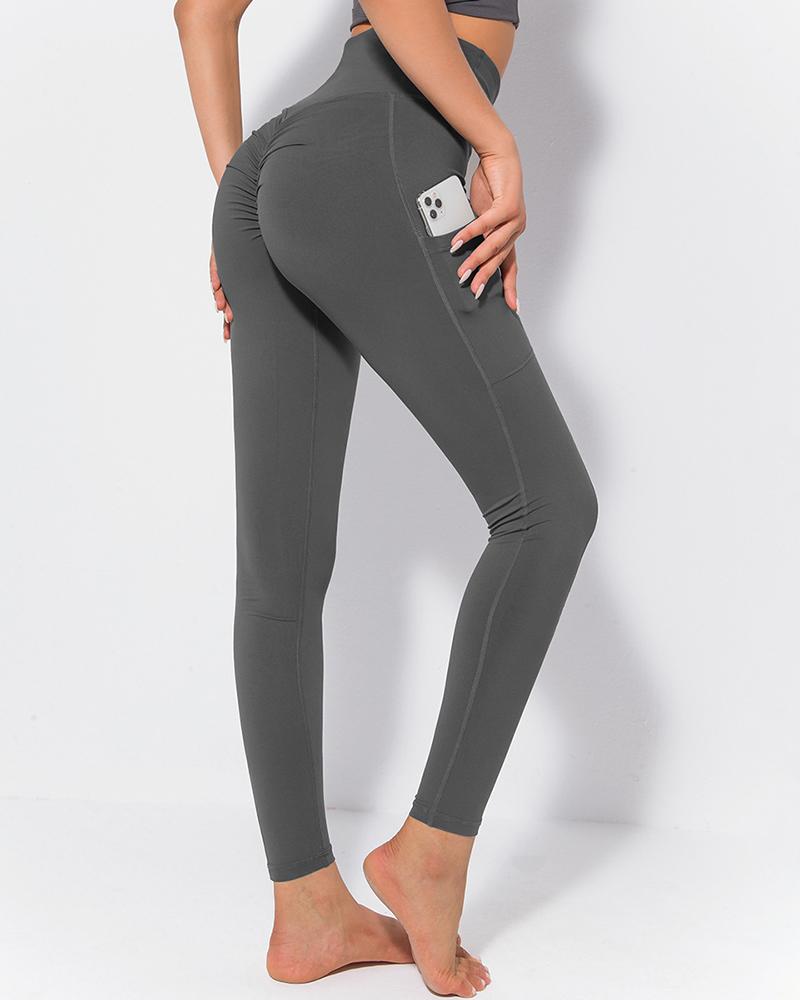 

Ruched Butt Lifting Pocket Design Yoga Pants, Gray