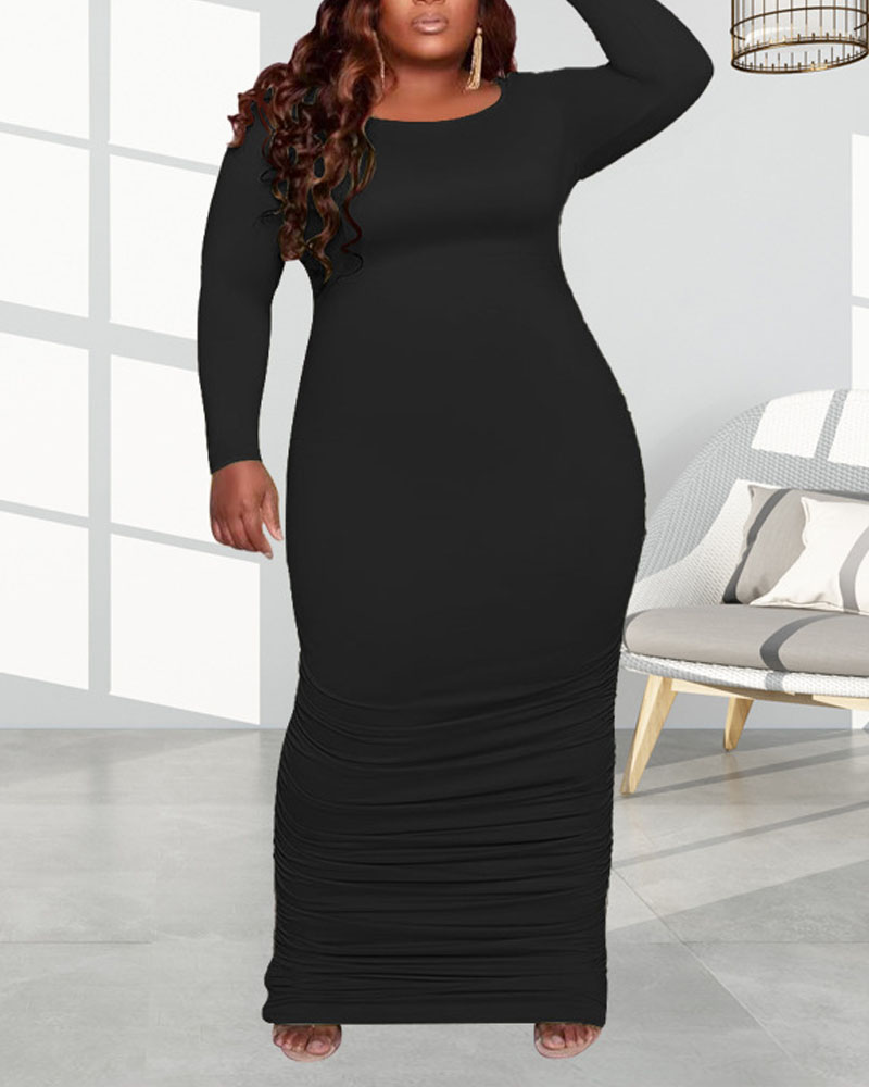 

Plus Size Long Sleeve Ruched Bodycon Dress, Black