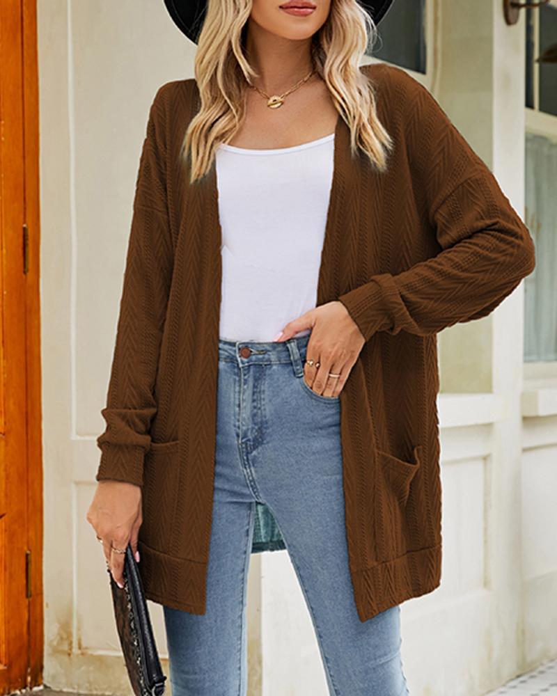 

Open Front Pocket Design Knit Cardigan, Brown