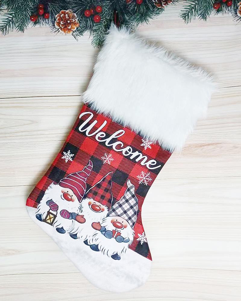 

Christmas Mixed Plaid Print Stockings Fluffy Trim Hanging Ornaments, Style3