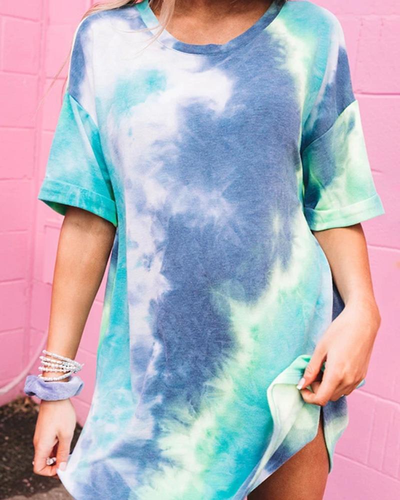 

Tie Dye Print Pockets Casual Dress, Blue