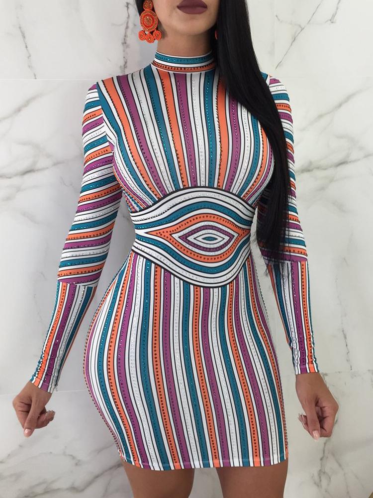 

Slinky Colorful Striped Bodycon Dress, Multicolor