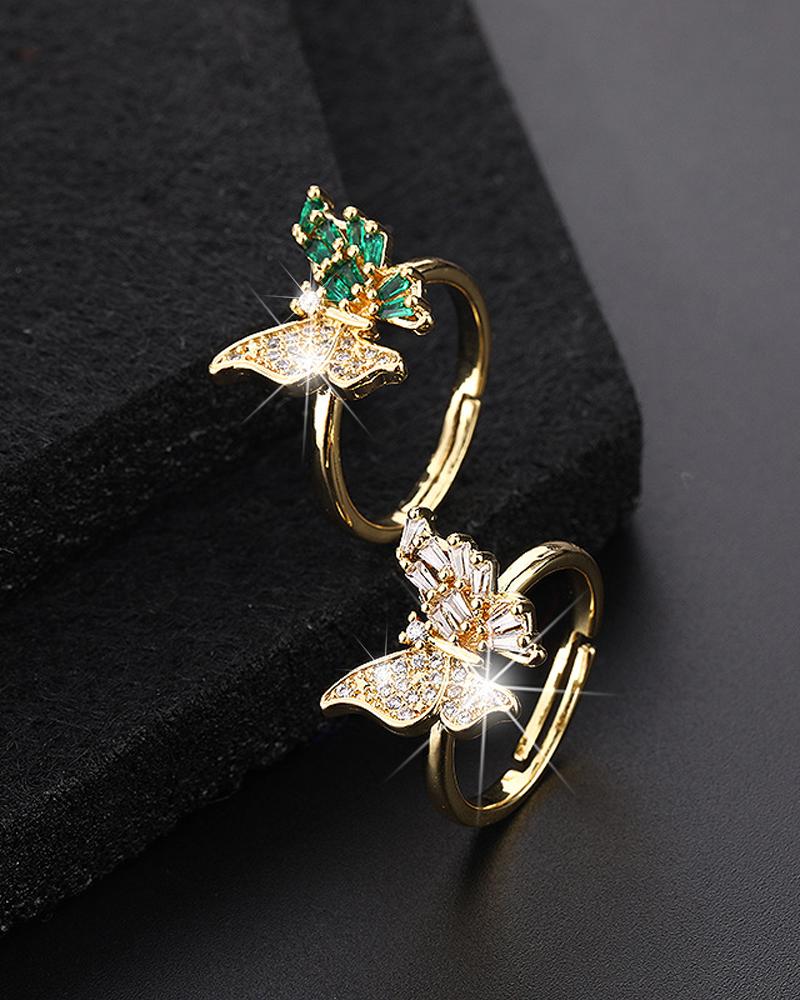 

1pc Zircon Decor Butterfly Shaped Adjustable Ring, Style1