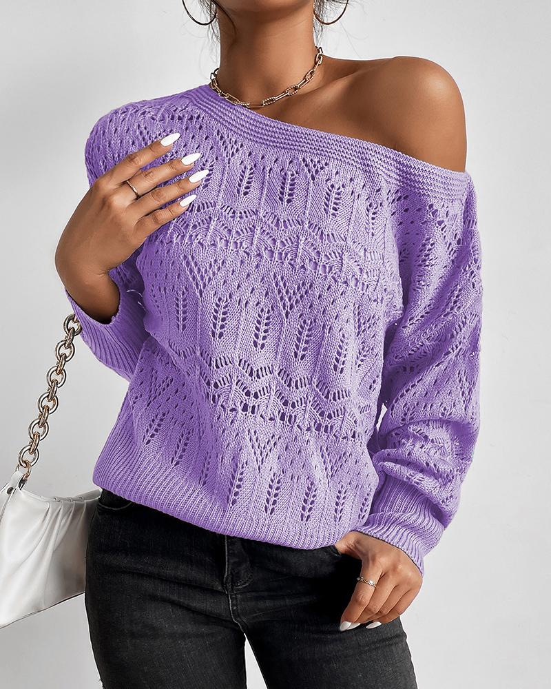 

Hollowout One Shoulder Knit Sweater, Purple