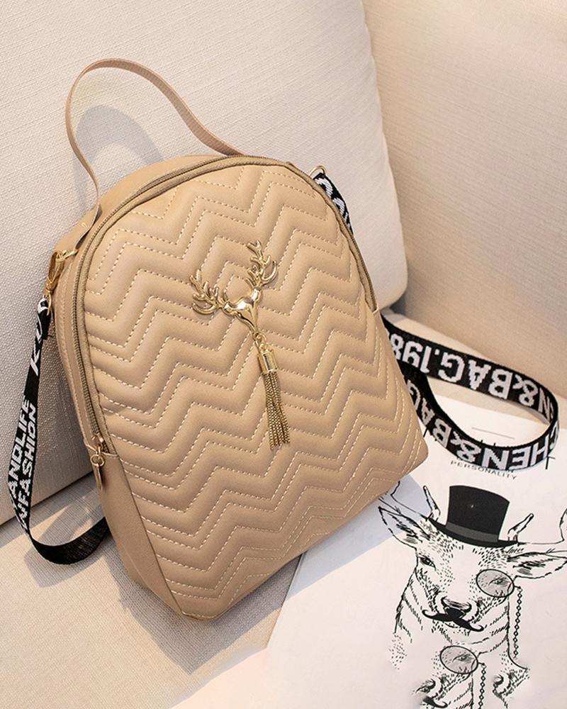 

Quilted Chevron Tassel Detail Backpack, Apricot