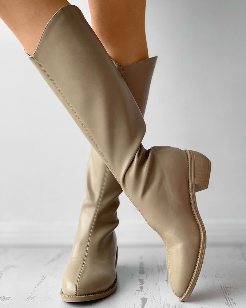 

Pointed Toe Chunky Western Long Boots, Apricot