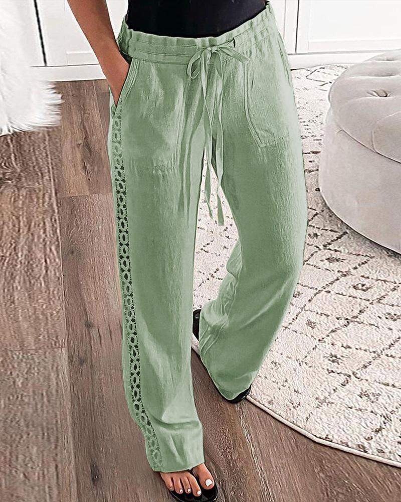 

Drawstring Hollow Out Casual Pants, Green