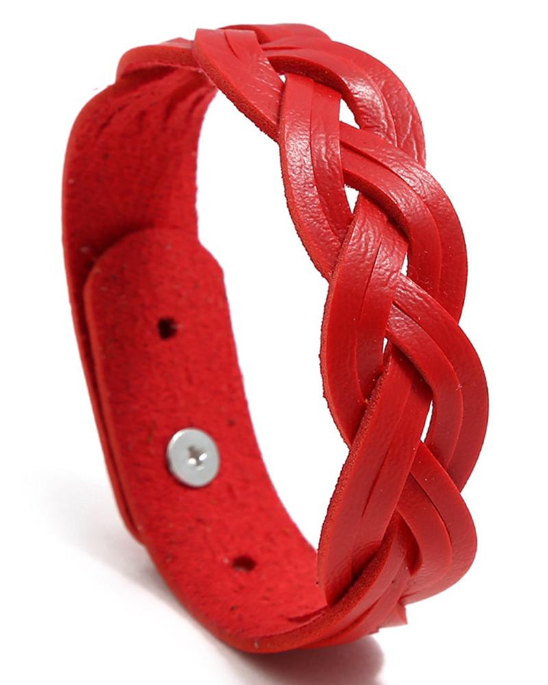 

1pc Braided PU Leather Bracelet, Red