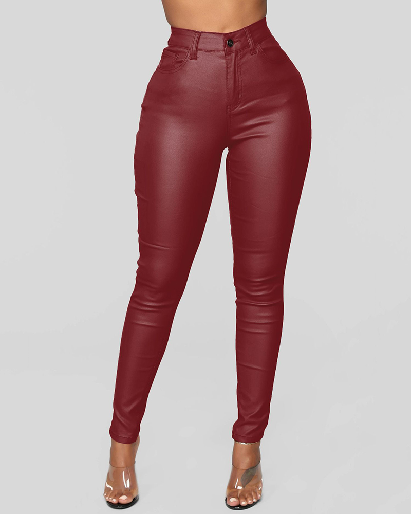 

Pocket Design High Waist Pants, Wine red