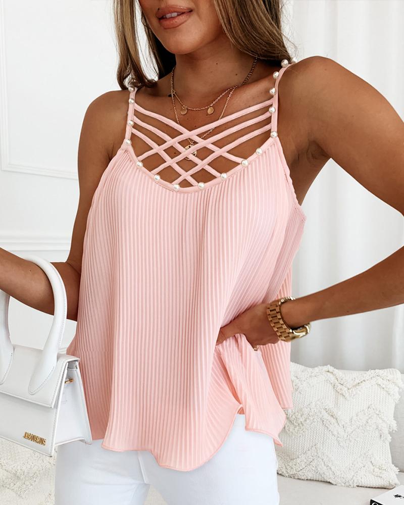 

Crisscross Design Beaded Flowy Cami Top, Pink