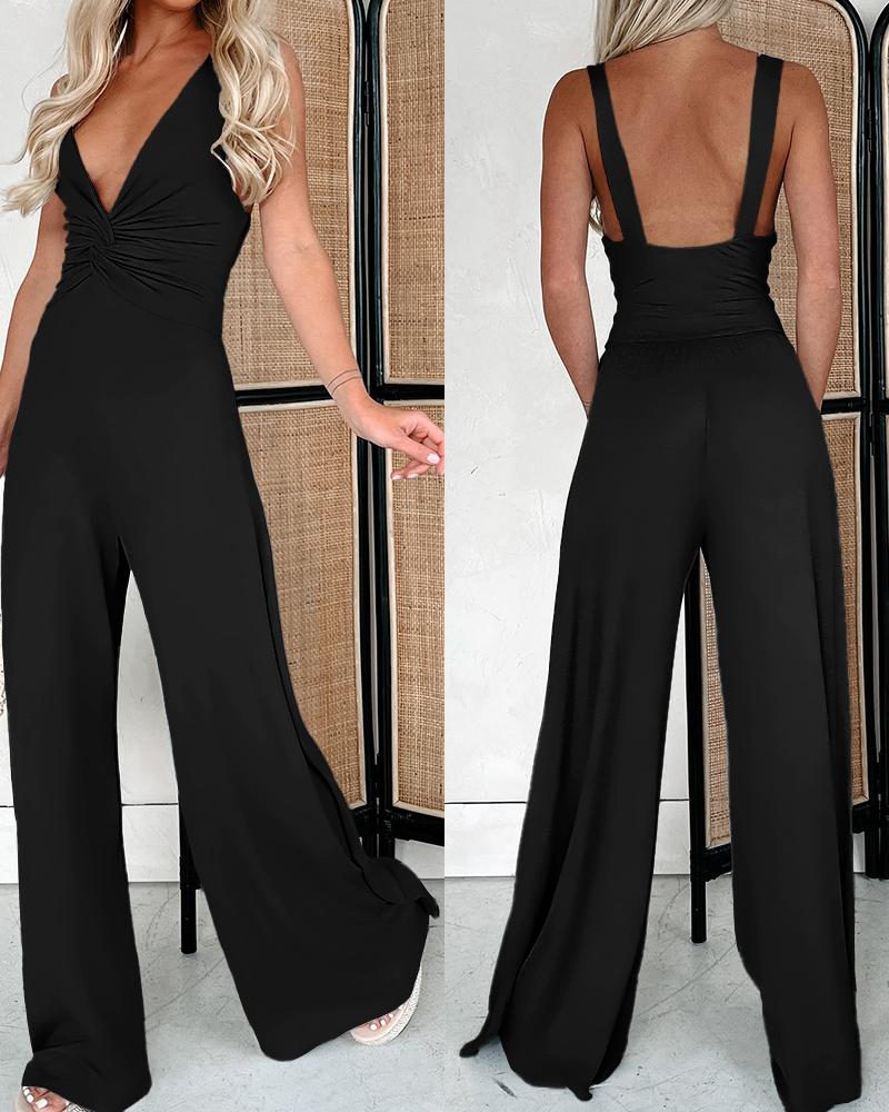 

Plunge Twisted Sleeveless Jumpsuit, Black