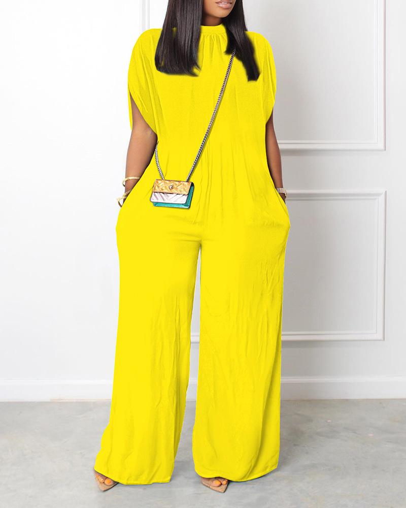 

Half Sleeve Wide Leg Jumpsuit, Yellow