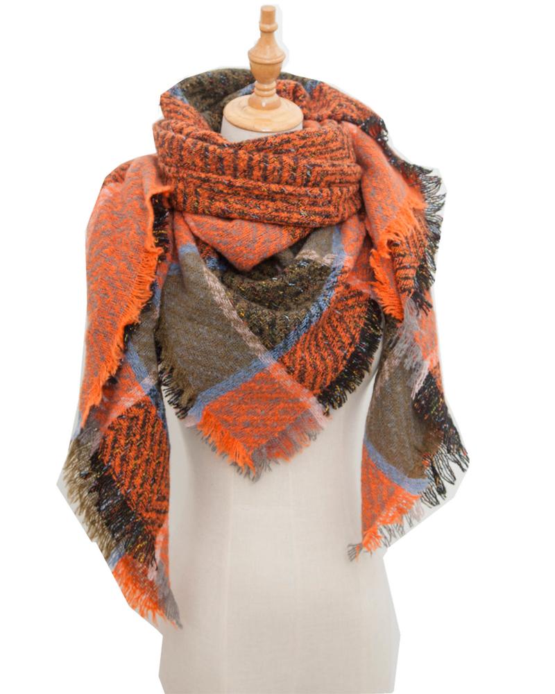 

1pc Fringe Trim Plaid Warm Triangle Scarf Wrap Shawl, Style4