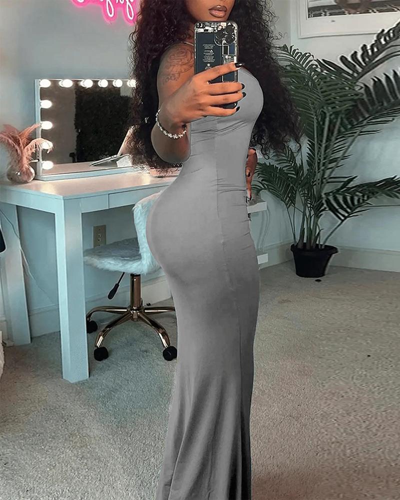 

Spaghetti Strap U-Neck Mermaid Dress, Gray