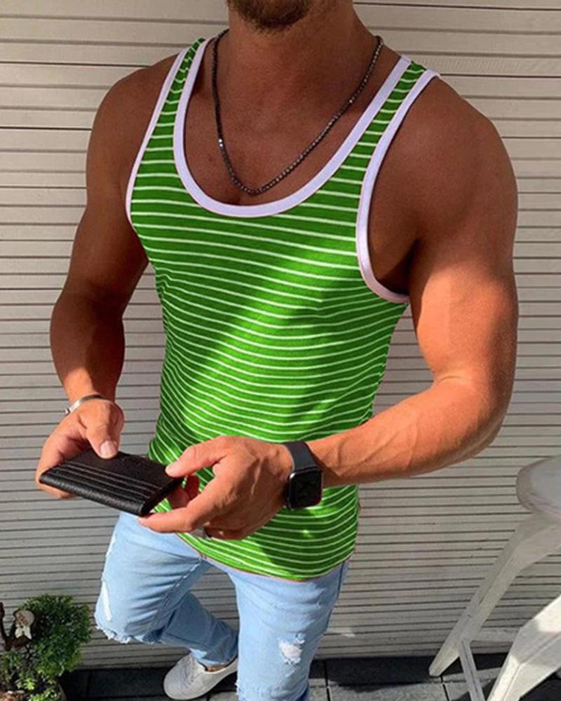 

Color Border Sleeveless Striped Tanks, Green