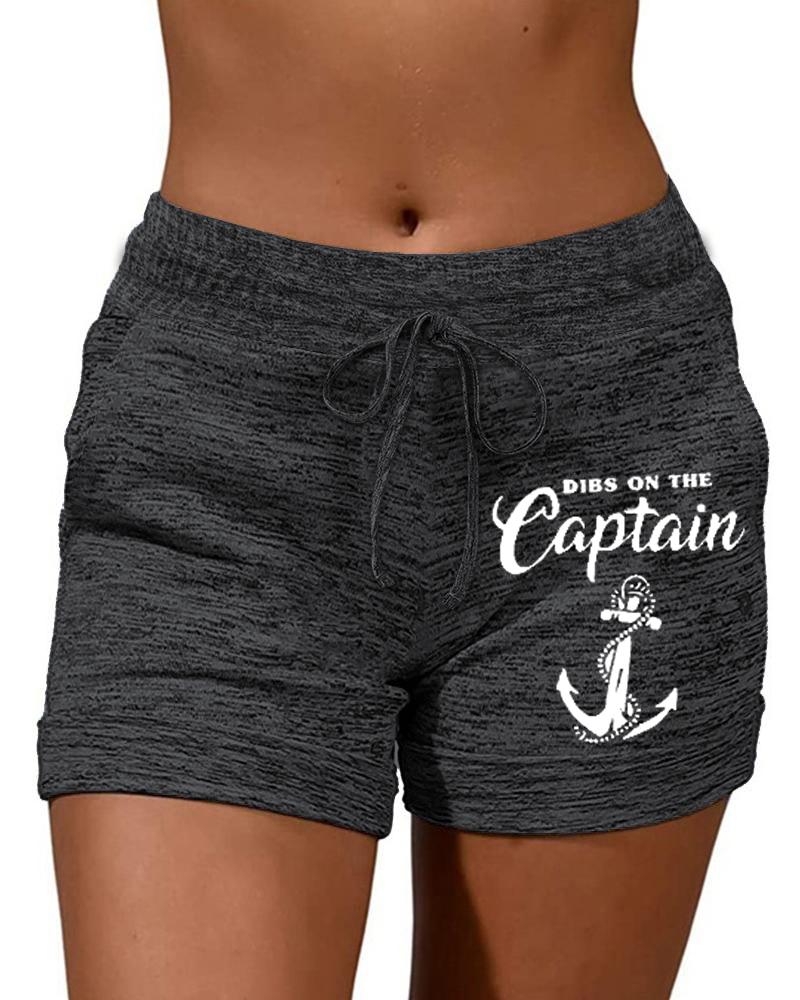 

Dibs On The Captain Anchor Print Drawstring Shorts, Dark grey