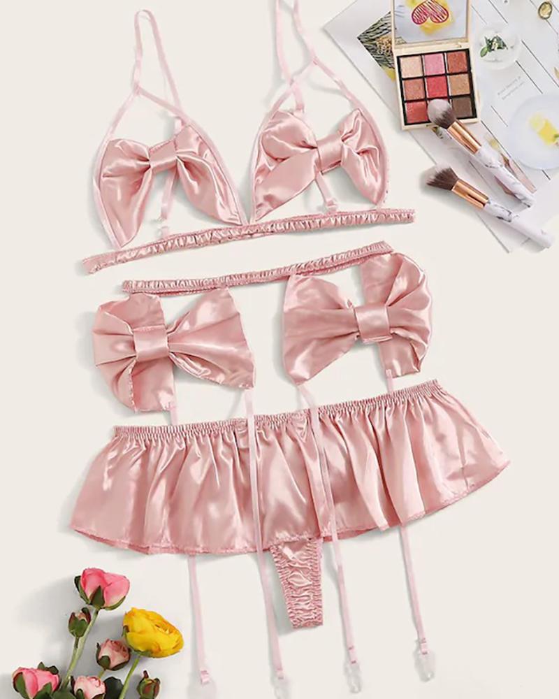 

Bowknot Design Backless Lingerie Set, Pink
