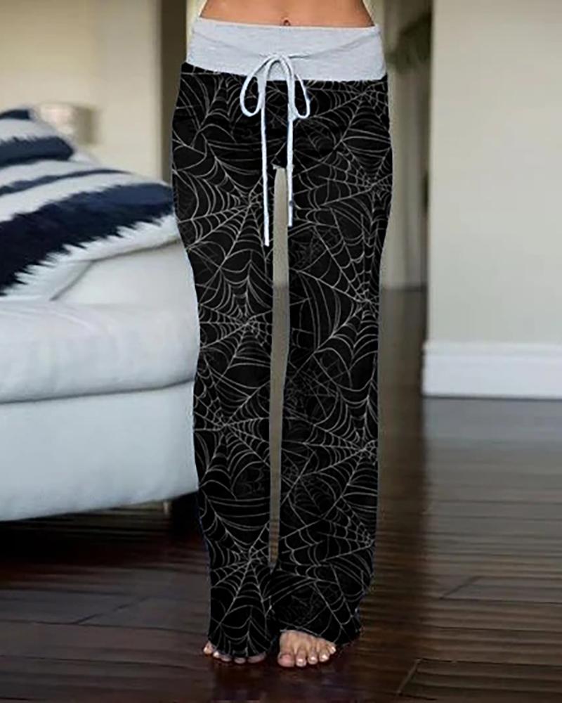 

Halloween Pumpkin Animal Print Drawstring Pants, Gray