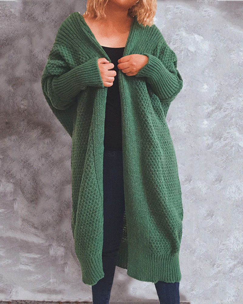 

Batwing Sleeve Open Front Longline Cardigan, Green