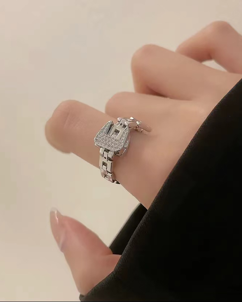 

1pcs Adjustable Allover Rhinestone Decor Ring, Gold