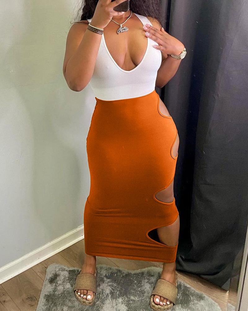 

Colorblock Cutout Thick Strap Maxi Dress, Orange