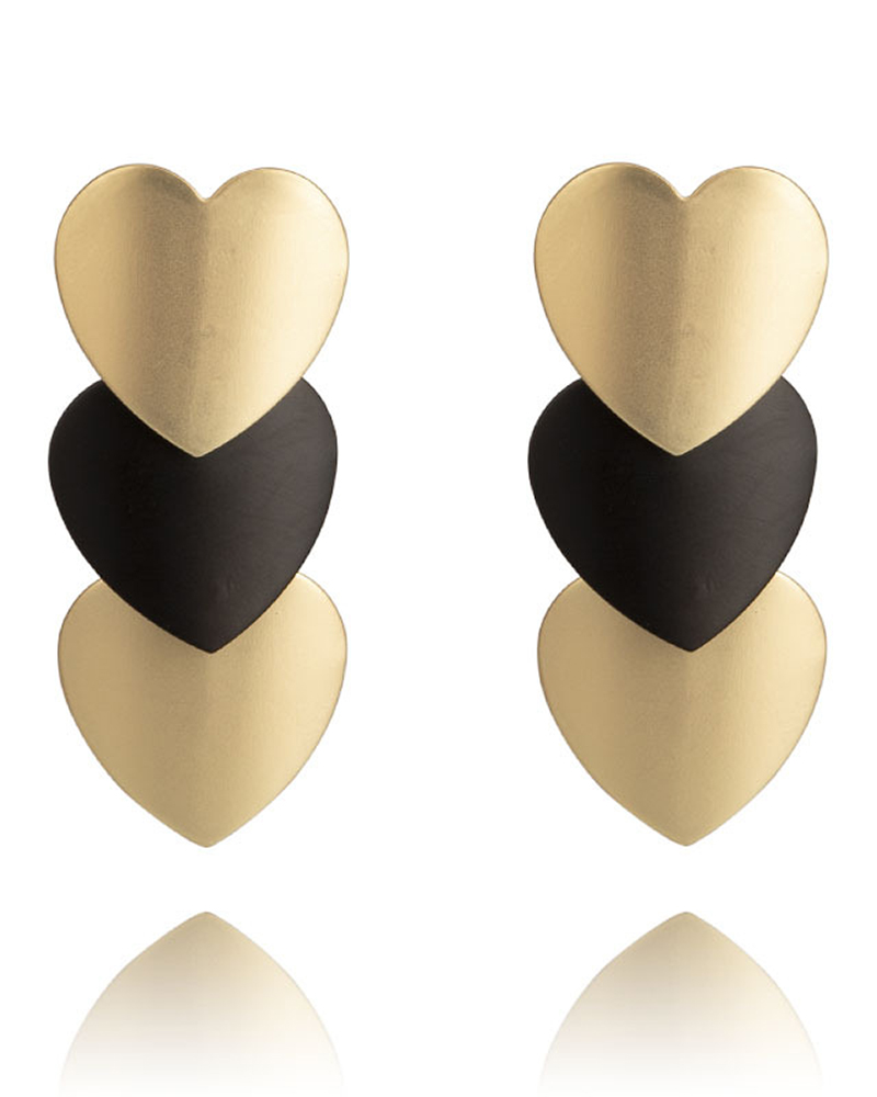 

Colorblock Heart Shaped Drop Earrings, Gold