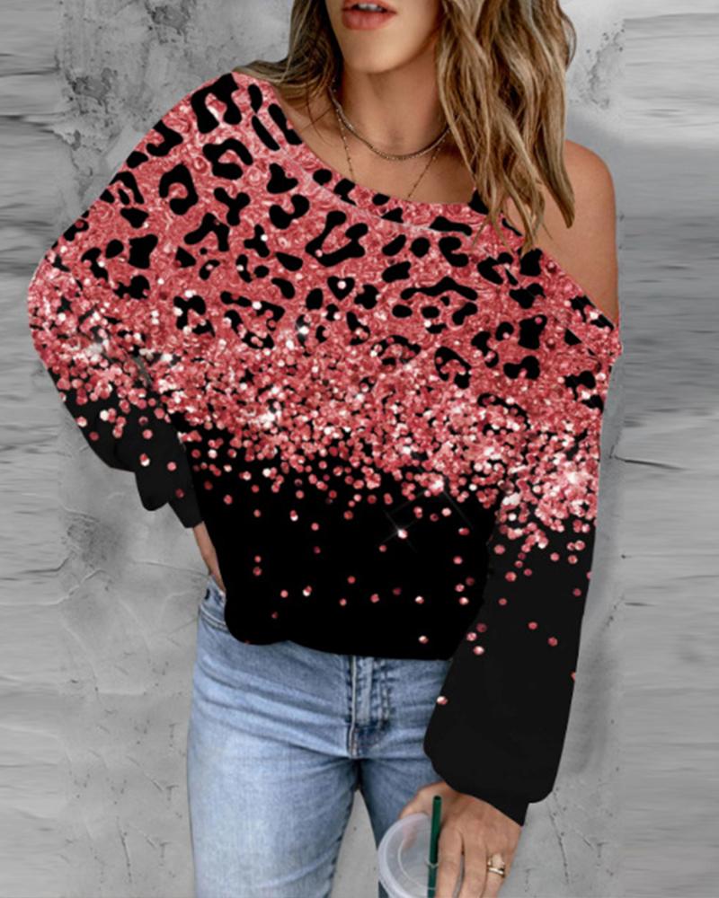 

Leopard Print Cold Shoulder Top, Black