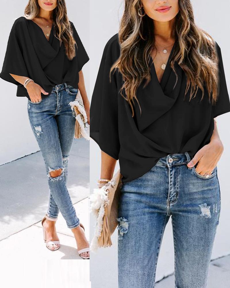 

Batwing Sleeve Cowl Neck Top, Black