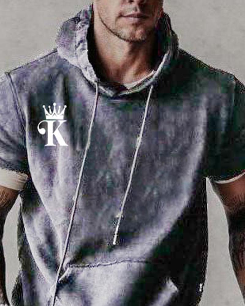 

Pokers Print Short Sleeve Loose Hooded Sweatshirts, Gray