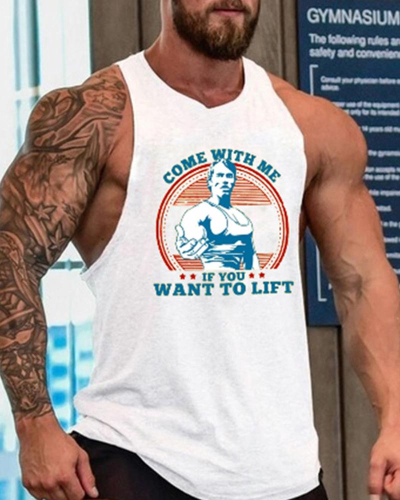 

Figure Print Sleeveless Sport Tank, White