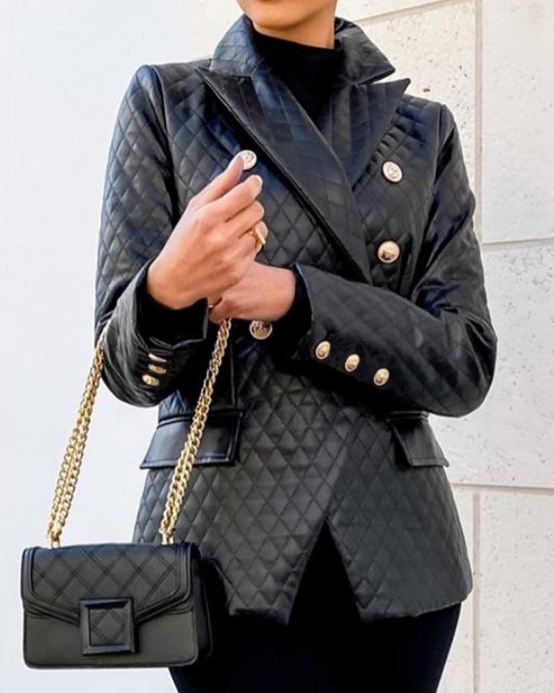 

Double Breasted Quilted Blazer Coat, Black