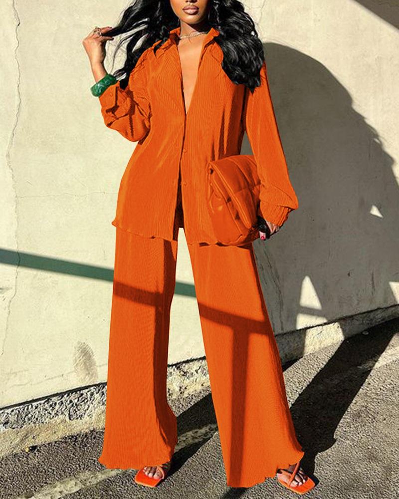 

Long Sleeve Button Down Shirt & Pants Set, Orange